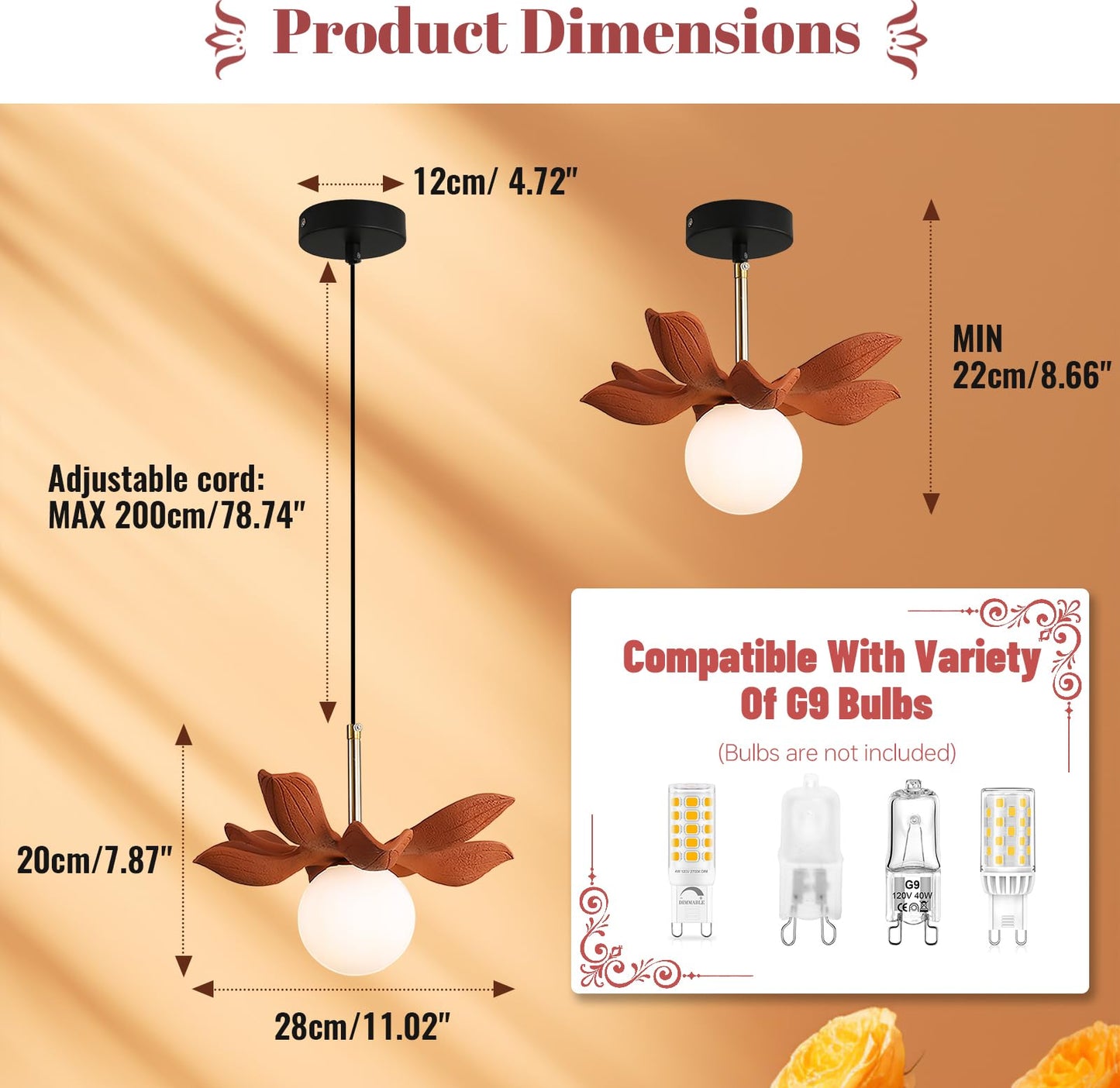 Feomcts Floral Pendant Light Adjustable Cord Dining Hanging Light Fixture