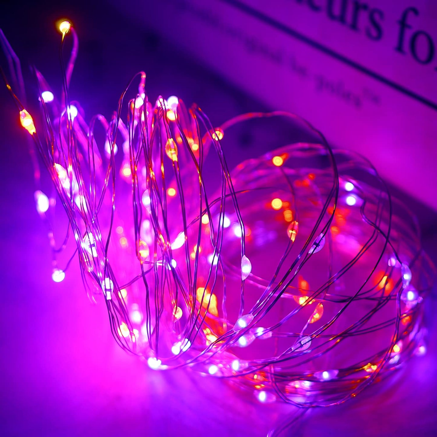 Halloween Fairy Lights Purple&Orange, 400LED Copper String Lights Waterproof Gothic Twinkle Lights for Home, Bedroom, Garden, Patio, Outdoor, Christmas Decor- 4 Pack 100LED Purple and Orange