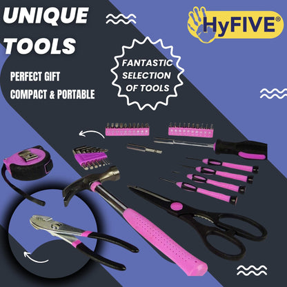 Pink DIY Tool Kit Set in Carry Bag - Hammer, Pliers, Screwdriver - 38pcs