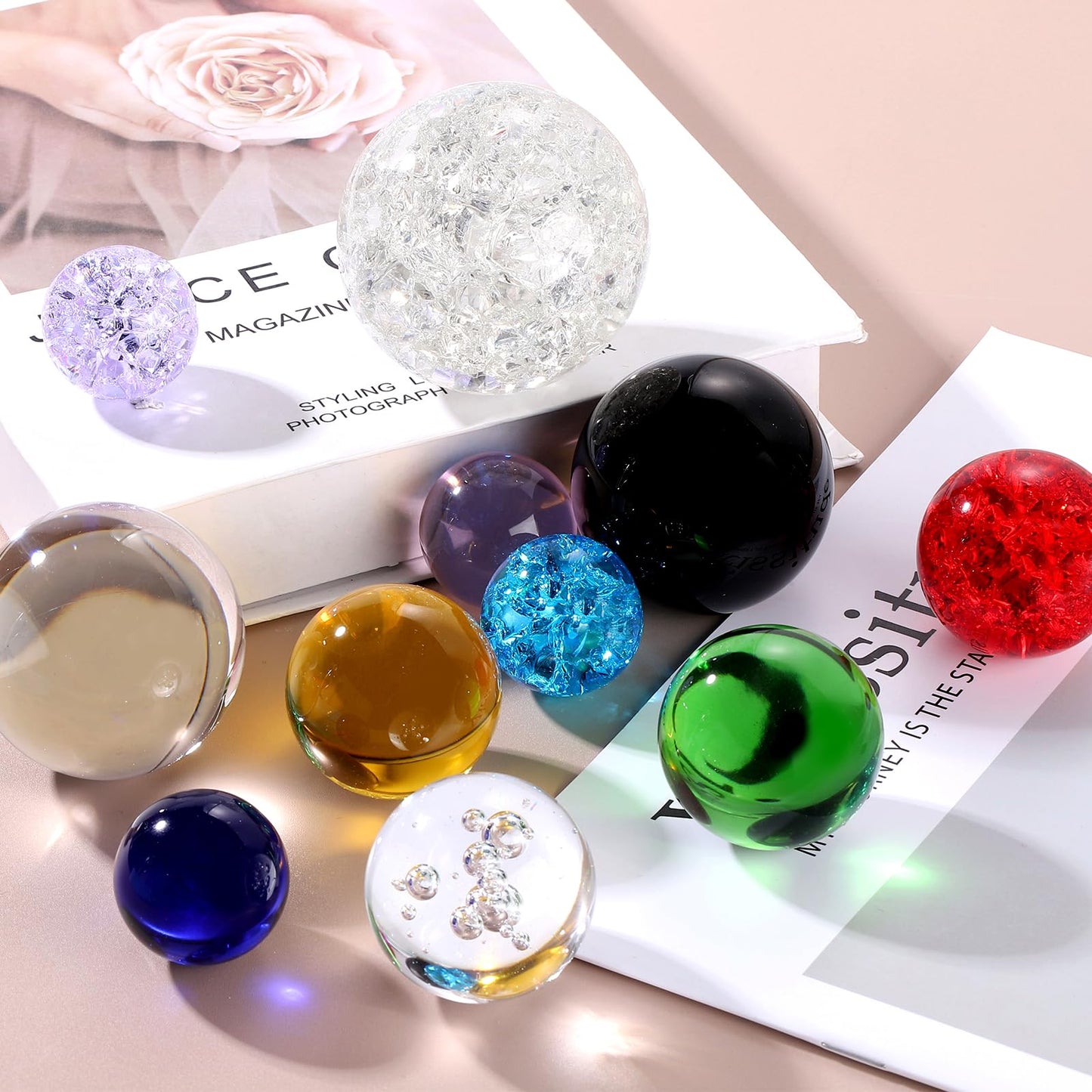 uxcell 80mm/3.1" Crystal Sphere Ball Ice Cracked Glass Solid Decorative Sphere Crystal Ball Prop Ornament for Feng Shui Divination Fortune Telling Tabletop Fountain Decoration, Clear