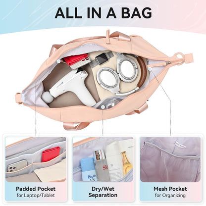 MAXTOP Gym Tote Bag for Women Pink Travel Duffle Bag with Yoga Mat Holder, Ideal for Yoga Accessories Workout Overnight Gymnastics Exercise Dance