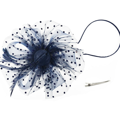 DRESHOW Fascinators Hat Flower Mesh Ribbons Feathers on a Headband and a Forked Clip Cocktail Tea Party Headwear for Girls and Women