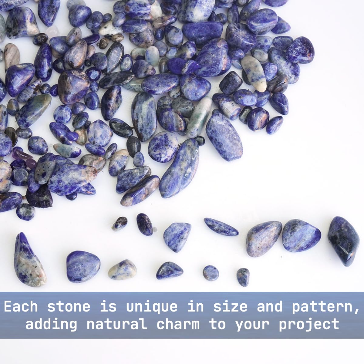 XMHOME 3 Pounds Blue Sodalite Tumbled Stones - Natural Polished Gemstones for Vase Filler, Decoration, and Crafts