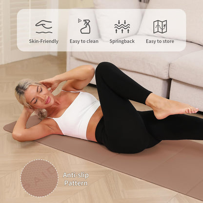 PAIDU Foldable Yoga Mat - 10mm Extra Thick, 75"26" Non-Slip Exercise Fitness Mat | SGS Eco-Certified, Portable for Yoga/Pilates/Studio/Home Workout (Brown)