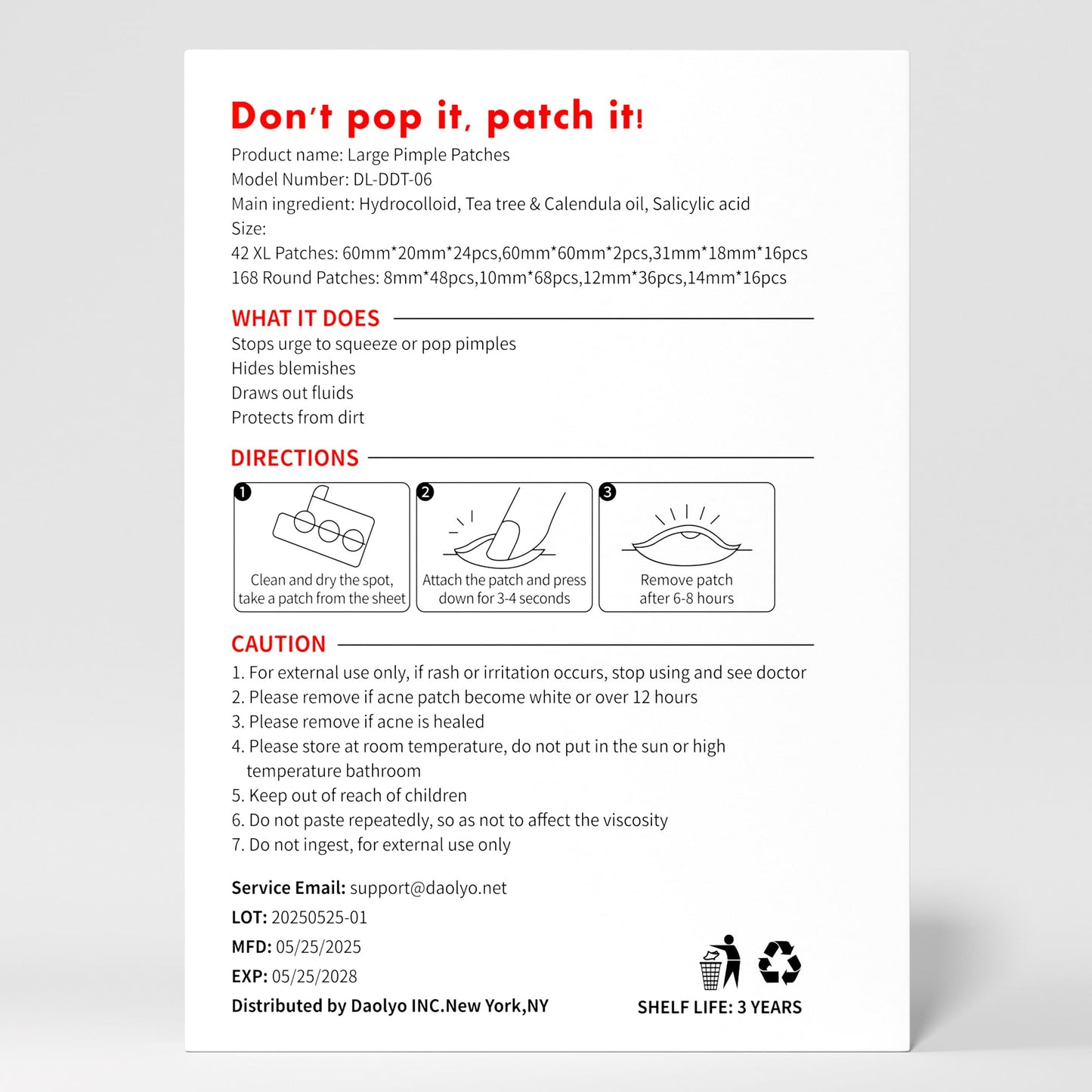 Pimple Patches for Face, 4 Size 300 Counts Acne Patches, Hydrocolloid Patches for Covering Zits and Blemishes, Spot Stickers with Salicylic Acid, Tea Tree Oil & Calendula Oil