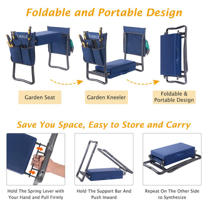 Patented Garden Kneeler and Seat Heavy Duty, Upgraded Garden Bench with Thicker Wider Soft Detachable Kneeling Pad, with 2 Tool Store Pouches, Nice for Mother Father Gardeners