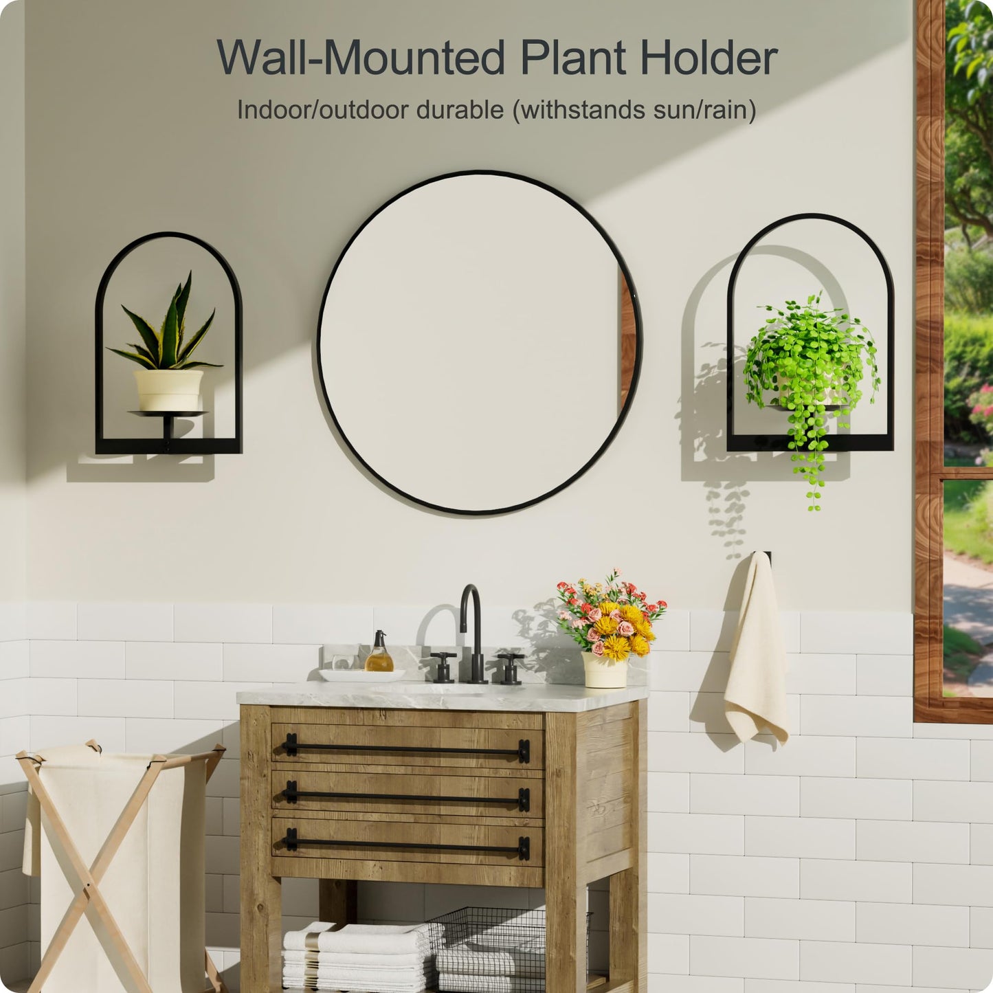 BUTUNITA Black Metal Wall Plant Holder - 2-Pack Wall Mounted Plant Stands and Hanging Holders for Indoor Planter and Flower Pot - Arch Decor Shelf for Plant Storage (Pot Not Included)