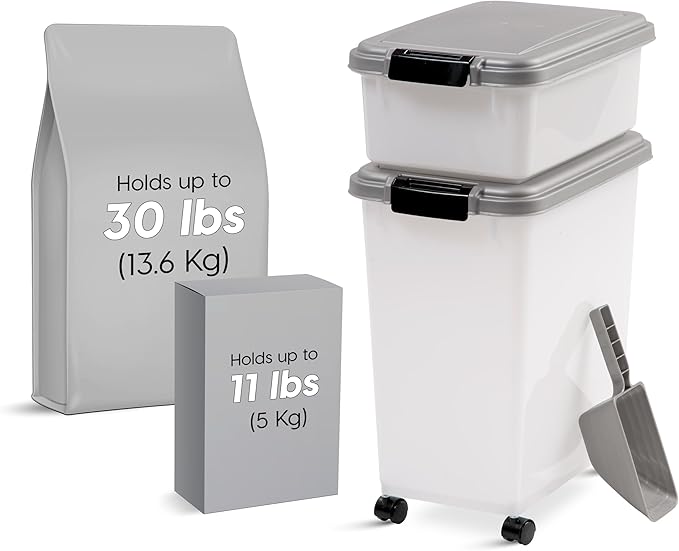 IRIS USA 30 lbs & 11 lbs Combo Airtight Dog Food Storage Container, Stackable