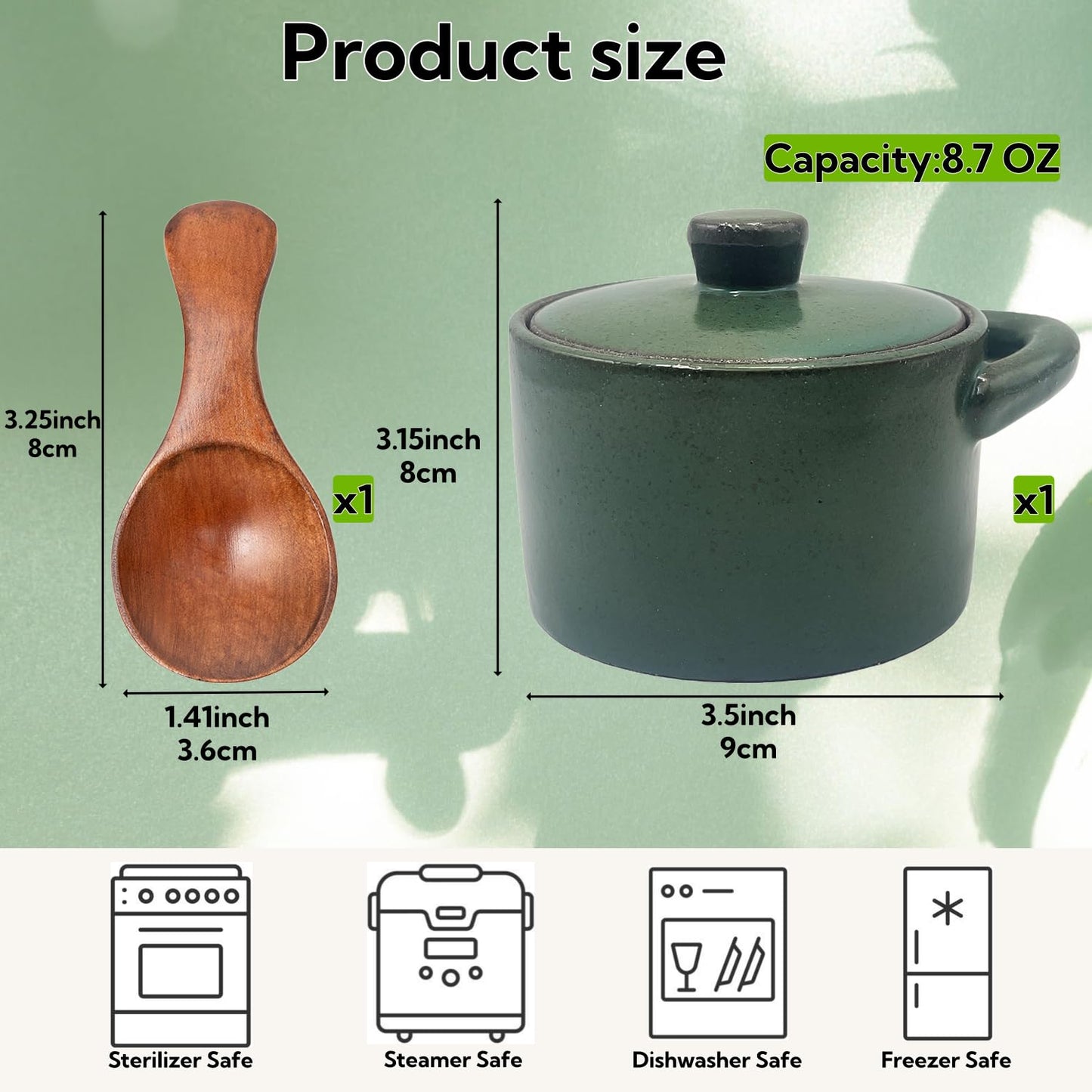 Vziokk Speckled Ceramic Salt Cellar with Lid, Countertop Salt Container, Sugar Bowl, Heavyweight Spices Jar, Rustic Farmhouse Salt Pepper for Storage Powde, Sugar, Salt (Green)