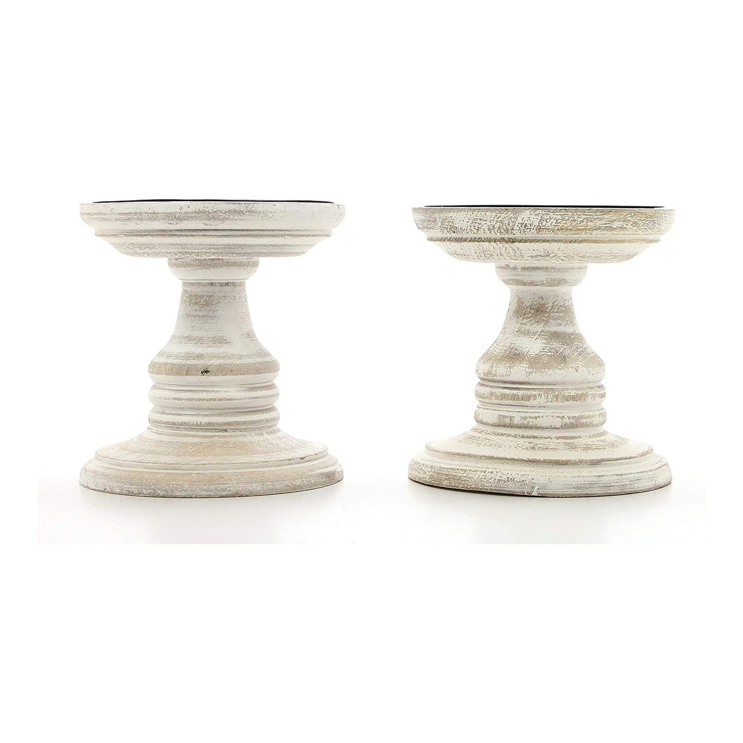Hosley's Set of 2 White Wood Pillar Holders - 5" High. Ideal Gift for Weddings, Special Occasion, Spa, Aromatherapy Settings, Candle Gardens W1
