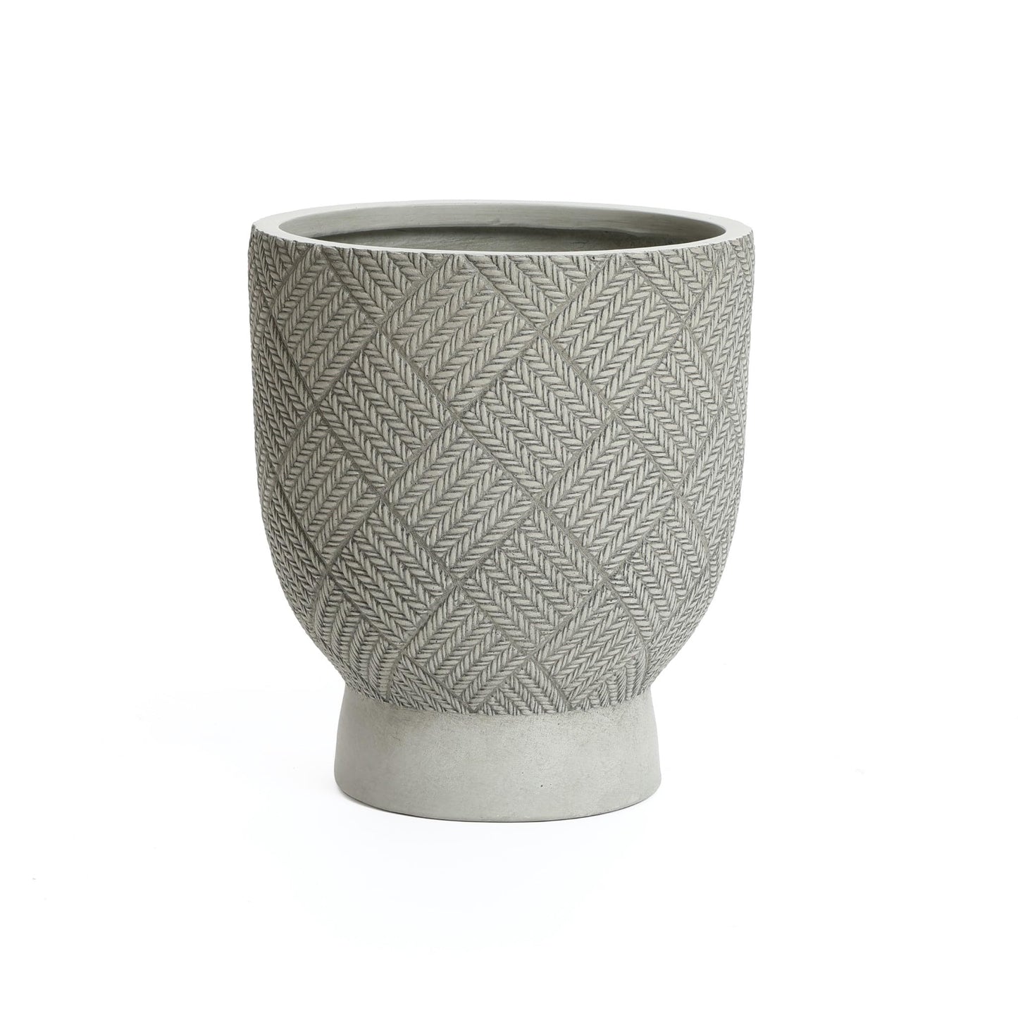 LuxenHome 16.5" H Concrete Tall Urn Planters, Large Outdoor Indoor Decorative Plant Pots with Drainage Holes and Rubber Plug, Modern Gray Glen Woven Pattern Flower Pot Planters for Home Garden Patio