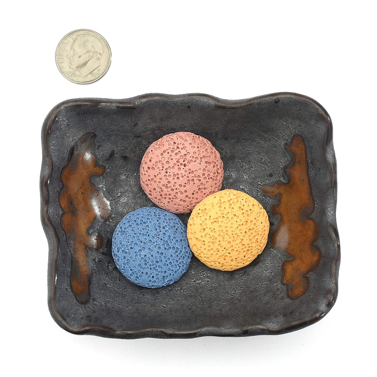 Top Plaza Lava Rock Stone Aromatherapy Essential Oil Diffuser Set Square Ceramic Fragrance Perfume Ware Bowl with 14Pcs Round Shape Lava Stone Beads