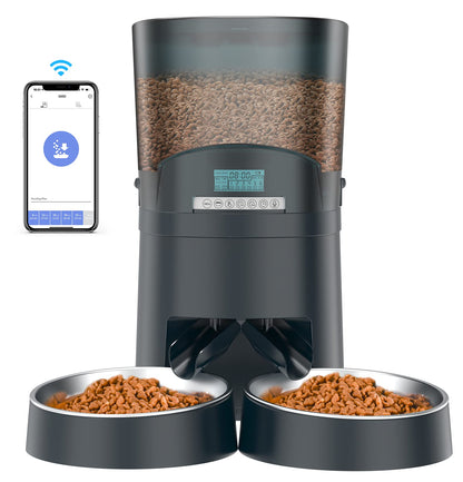 HoneyGuaridan 6.5L Automatic Cat Feeder, 2.4G Wi-Fi Smart Pet Feeder with APP Control, Desiccant Bag, Voice Recorder and Dual Power Supply, Up to 6 Meals Per Day for Cats & Small/Medium Dogs (Blue)