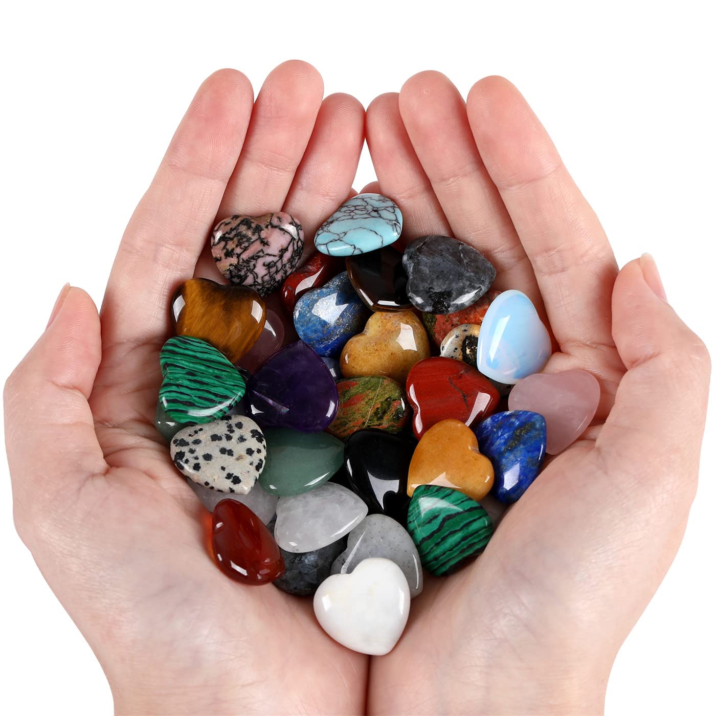YATOJUZI 20PCS Natural Crystal Hearts Crystals and Healing Stones Heart Gems Gemstones Chakra Pocket Stone Bulk Wholesale Polished Stones Spiritual Gifts for Women Men Valentine's Day Favors