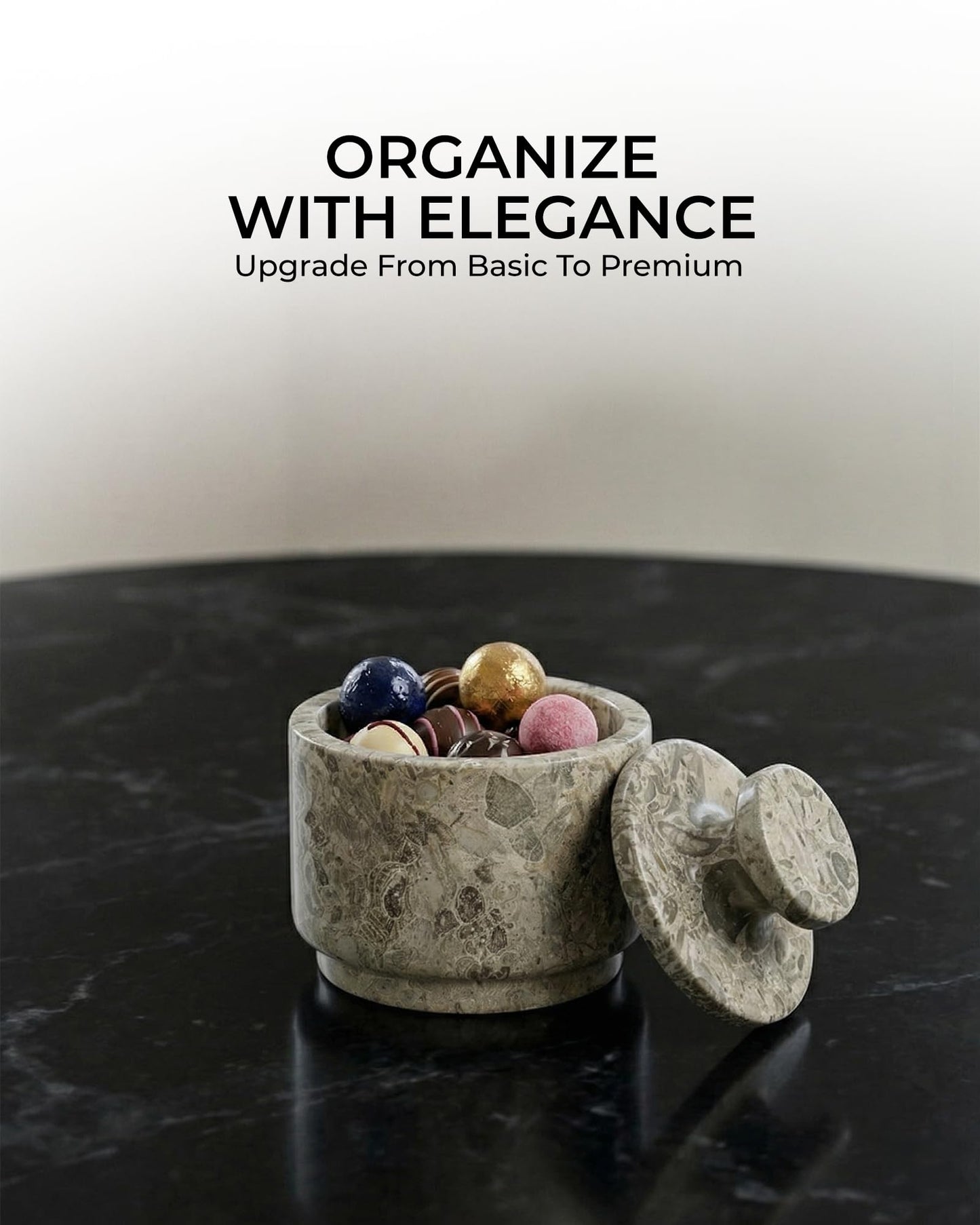 UrbanFocal Natural Marble Salt Cellar With Lid - Stone Salt Container And Stone Salt Holder, Spice Jars for Counter, Candy Jar & Spice Jar, Oceanic