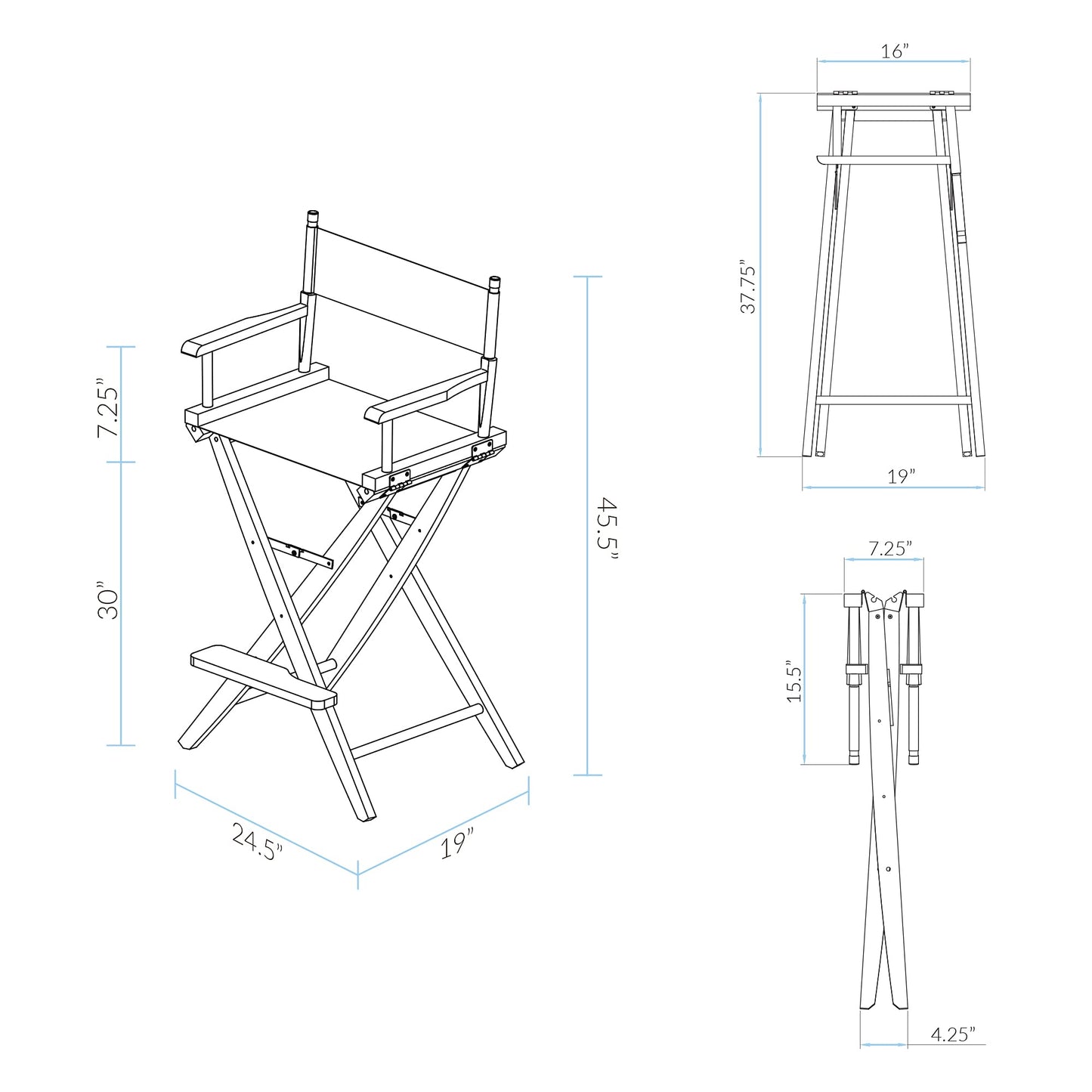 Casual Home American Trails Extra-Wide Premium Directors Chair 30" H Bar Height Natural Frame Blue Canvas