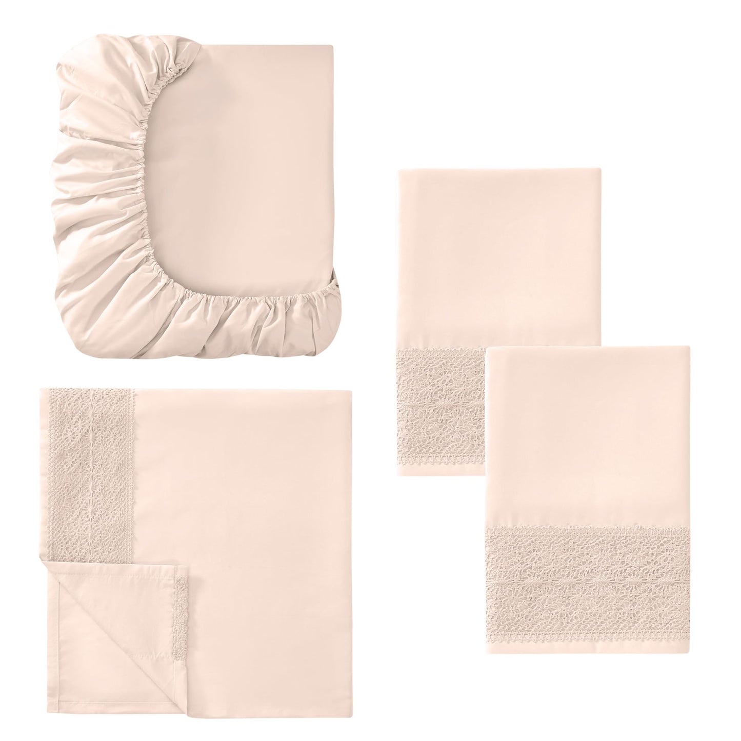 Modern Threads 4 Piece Microfiber Sheet Set – Soft Cooling Bed Sheets with Crochet Lace – Deep Pocket, Wrinkle Free, Breathable, Hotel Luxury Bedding, Blush Pink, Queen