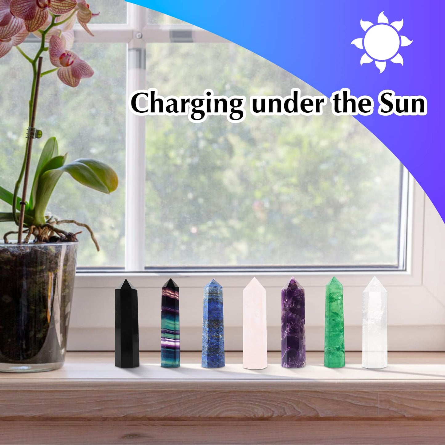 Luckeeper 7 PCS Healing Crystal Wands | 2" Amethyst, Rose Quartz,Clear Quartz,Black Obsidian,Green Fluorite, Lapis Lazuli,Rainbow Fluorite| 6 Faceted Reiki Chakra Meditation Therapy