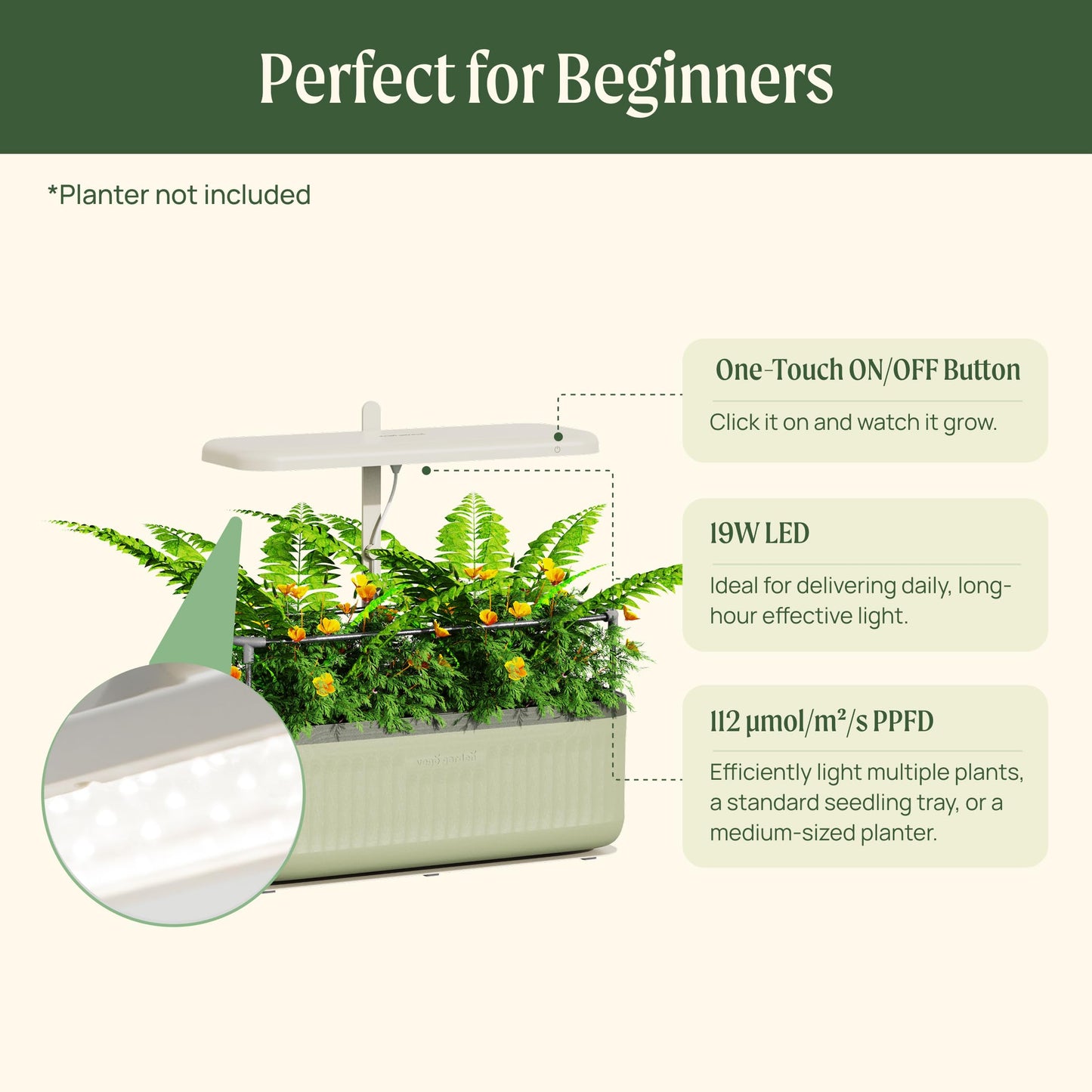 Vego garden Starter Grow Lights Stand for Indoor Plants, Full-Spectrum White Light LED Grow Light with Customized Adjustable Height for Microgreens