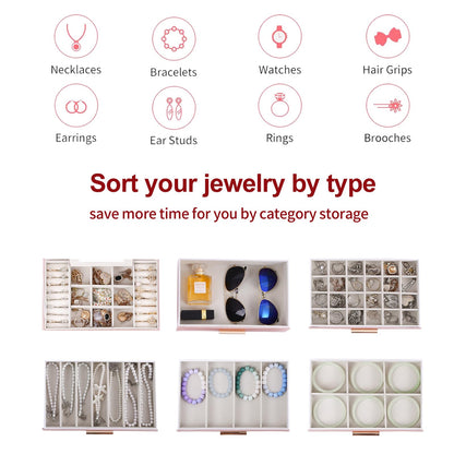 BOOVO Jewelry Boxes for Women, White and Black 6 Layer Large Jewelry Box for Necklace, Bracelet, Earrings, Rings Storage, Jewelry holder Organizer for Girls Gift (Rose gold, 6 layer)