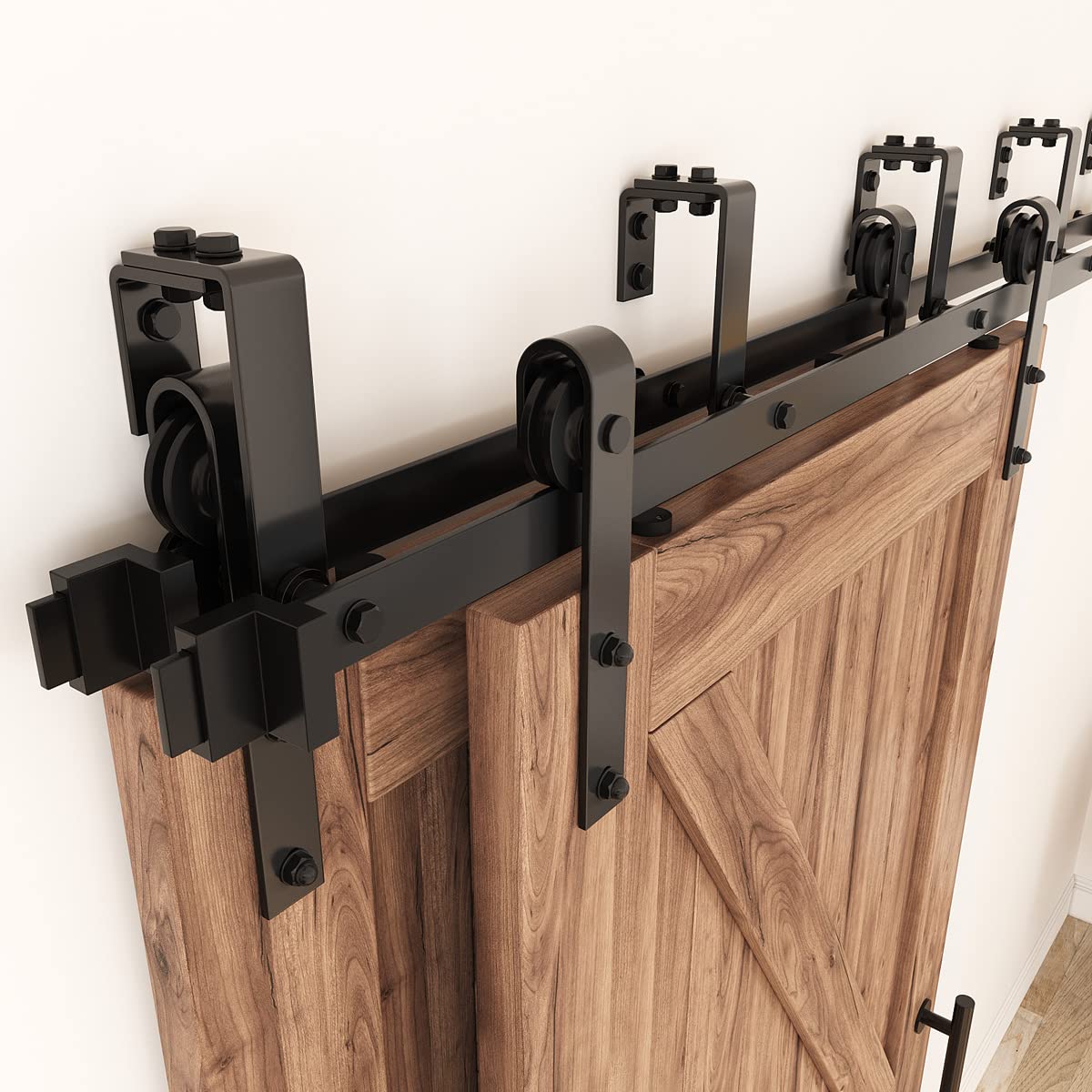 ZEKOO 6.6FT Double Track Bypass Sliding Barn Door Hardware Kit for 2 Doors, Bypass Barn Door Track Kit, Low Ceiling, Easy Install, J Shape Hanger, Fit 40" Wide Door Panel