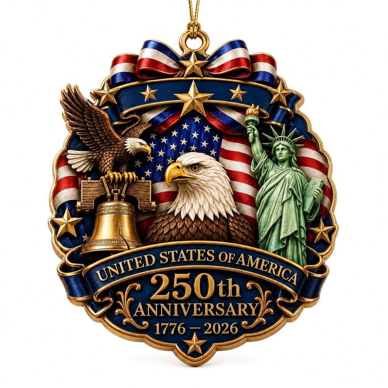 250th Anniversary USA Ornament 1776-2026, Patriotic Acrylic Hanging Ornament, United States 250th Anniversary Decoration with Eagle Liberty Bell Statue of Liberty