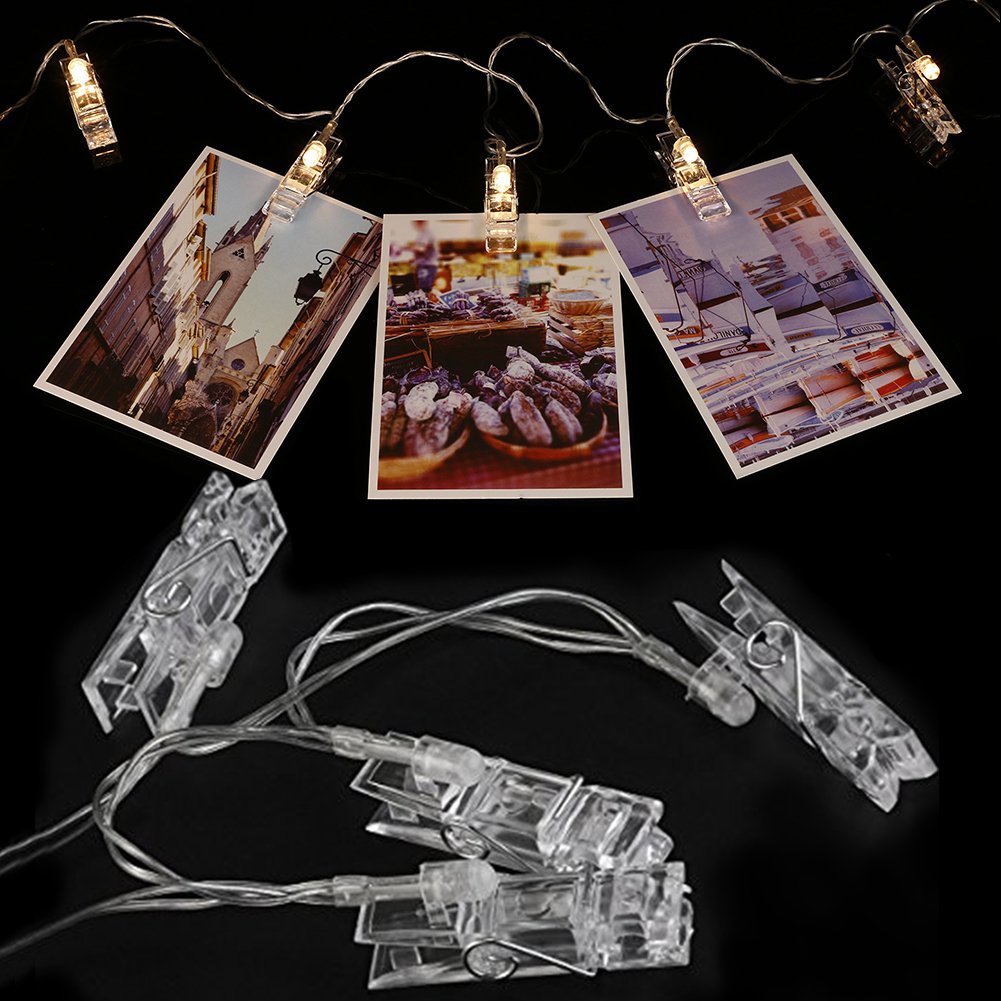 Twinkle Star 10ft 20 Photo Clip String Lights, Fairy Lights Battery Operated with Clips for Hanging Pictures Cards, Bedroom Wall Decor Party Wedding Home Halloween Christmas Decorations, Warm White