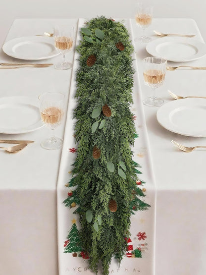 Gudegou 6FT Christmas Garland, Cedar Garlands with Eucalyptus,Artificial Pine Garland Christmas Decorations for Mantle Fireplace Outdoor Staircase