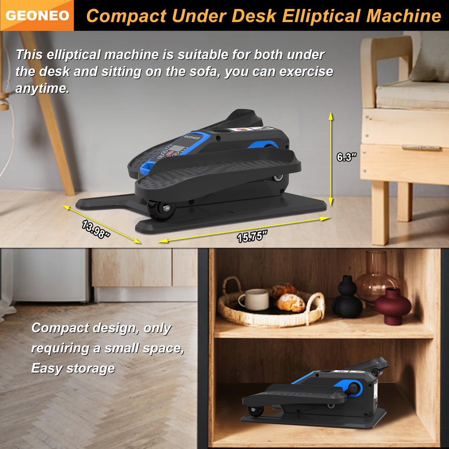 Under Desk Elliptical Machine, Electric Ellipse Leg Exerciser for Senior, Quiet and Compact Electric Seated Pedal Exerciser for Home with Display Monitor, Remote Control & 12 Adjustable Speeds
