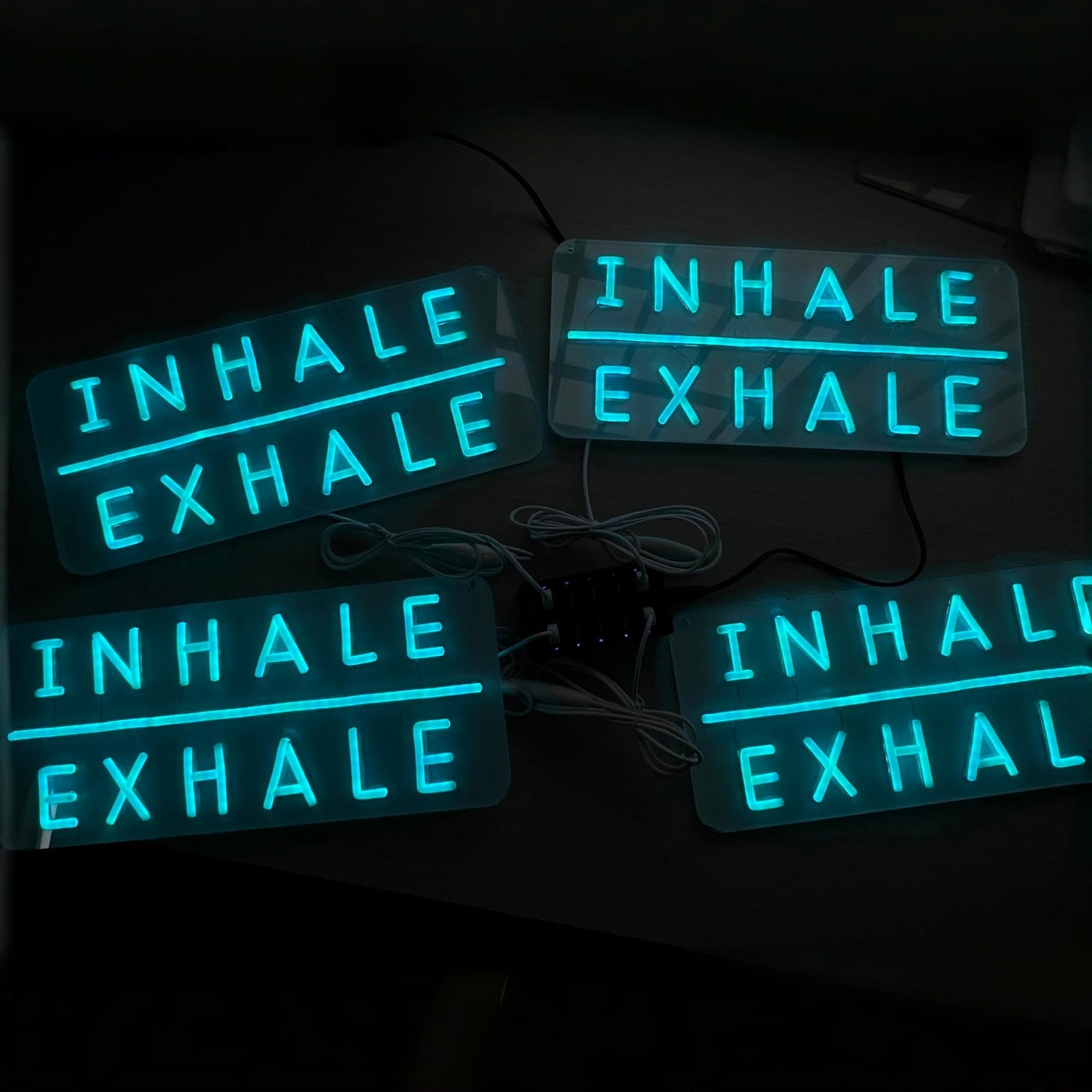 Inhale Exhale LED Neon Sign, USB Dimmable Neon Wall Decor for Yoga Studio, Meditation Room, Bedroom, Gym, Spa, Wellness Space, and Home Studio, Reading Room, Pilates Gift, Aesthetic Neon Sign Wall Quote-Ice Blue/Warm White-16.4" x 7"