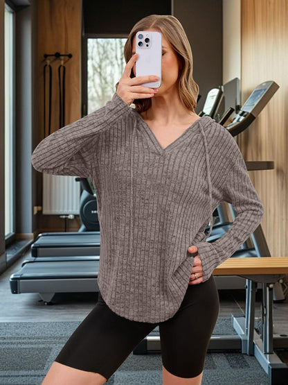 Lylinan Womens Cozy Knit Sweaters Hoodies Ribbed V Neck Pullover Sweatshirts for Fall Outfits S-XXL
