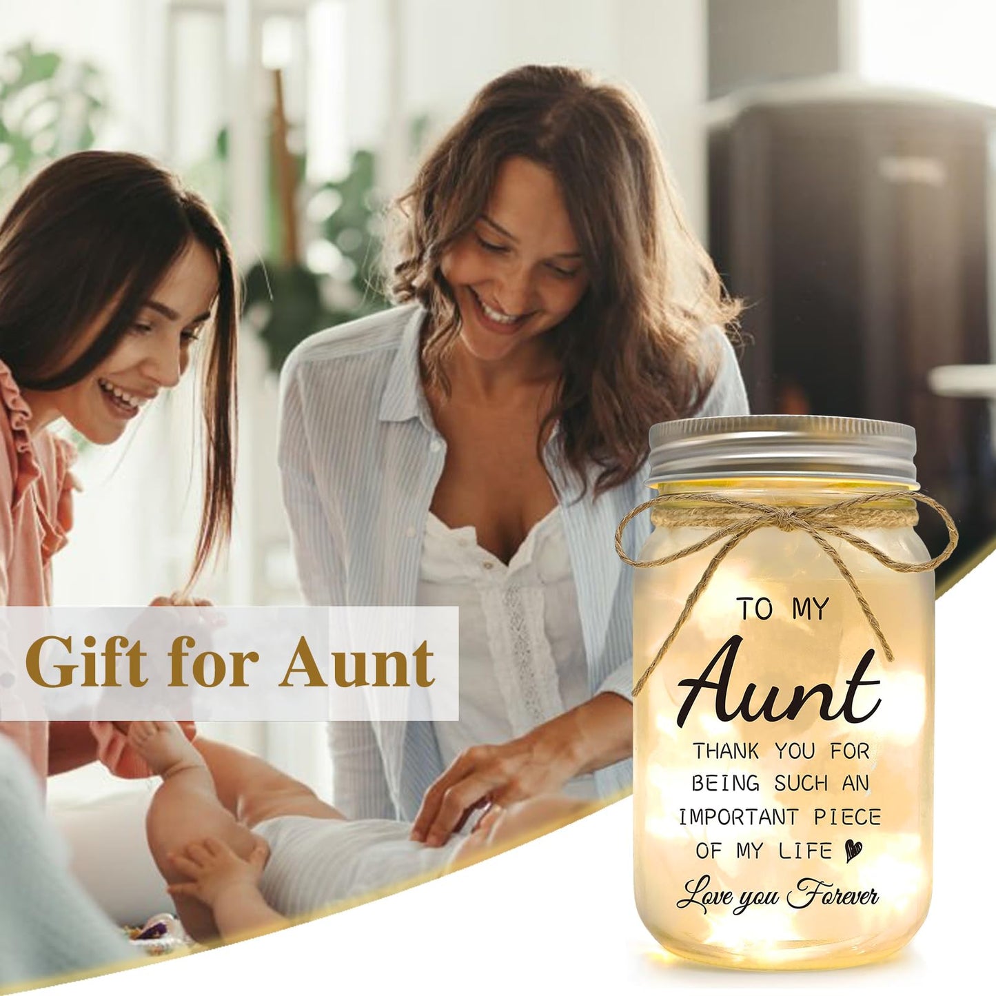 YOISTREVISK Aunt Gifts from Niece - Mason Jar Night Lights, Best Aunt Ever Gifts for Christmas Mother's Day Wedding and Birthday Desk Decorations Present