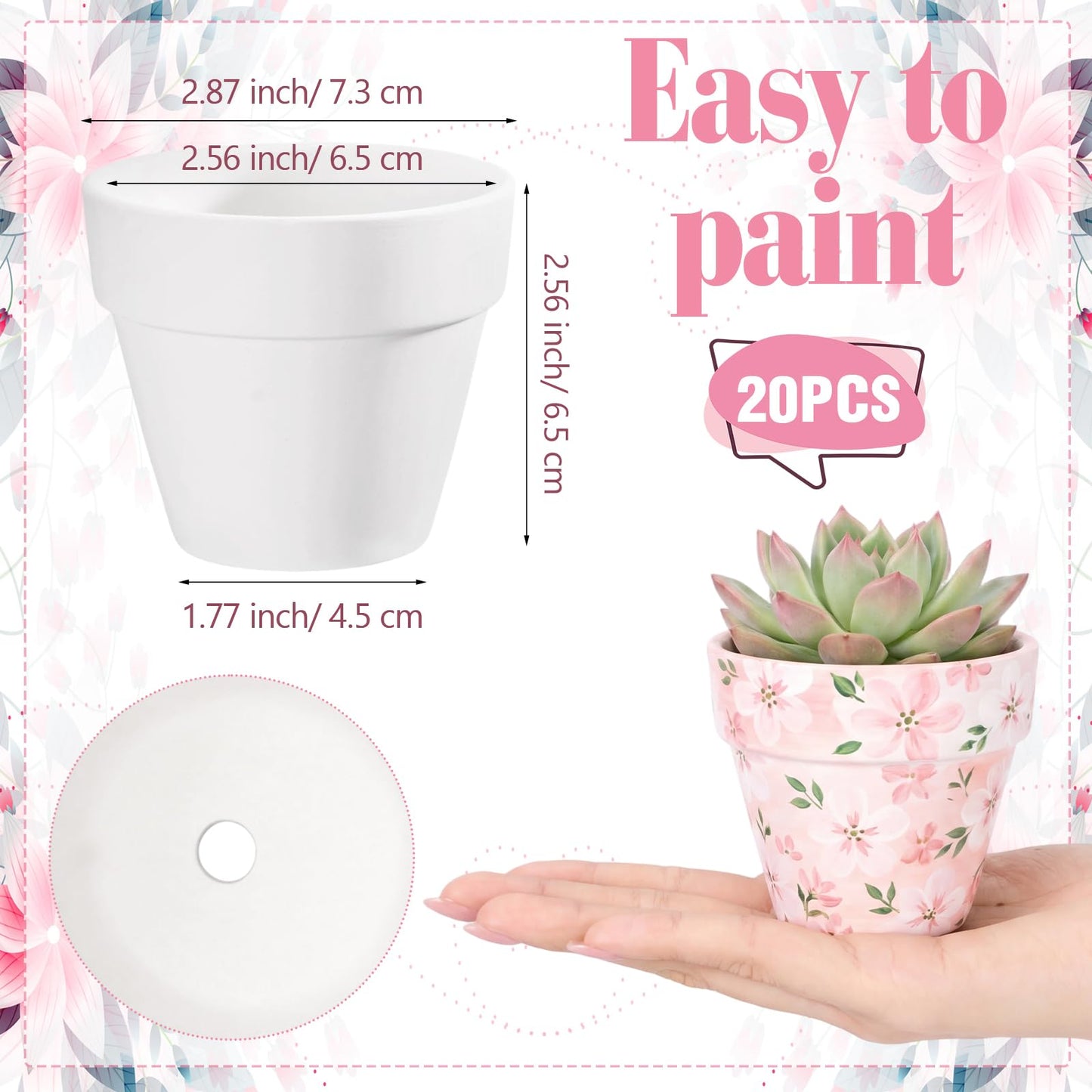 Ferrochef 2.5 Inch Mini Blank Ceramic Flower Pots for Painting Crafts, Unfinished White Terracotta Planters to Paint Nursery Pots for Spring Cactus DIY Crafts Art Activities (20 Pcs)