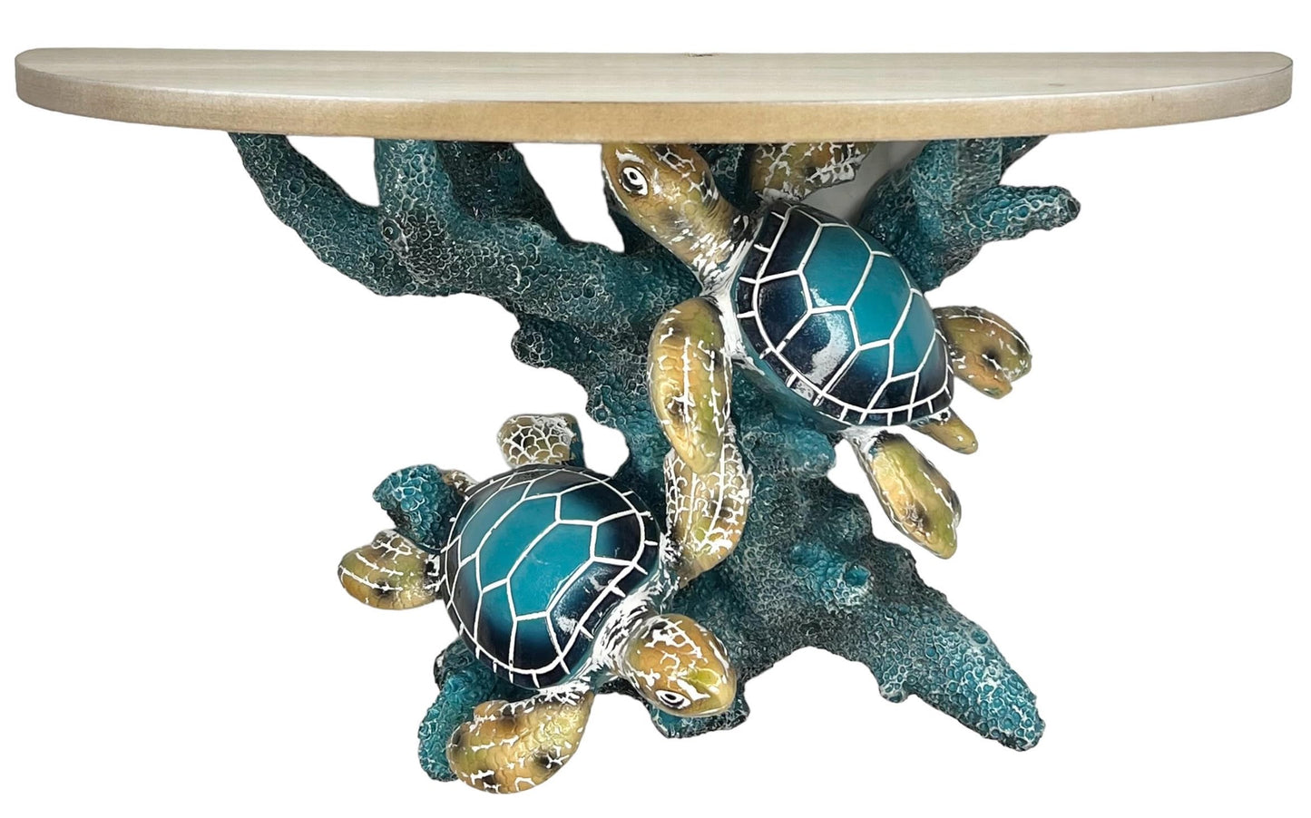Top Brass Oceanic Charm Decorative Shelf – Blue Coral Reef Base with Two Sea Turtles – Coastal Beach Ocean Décor