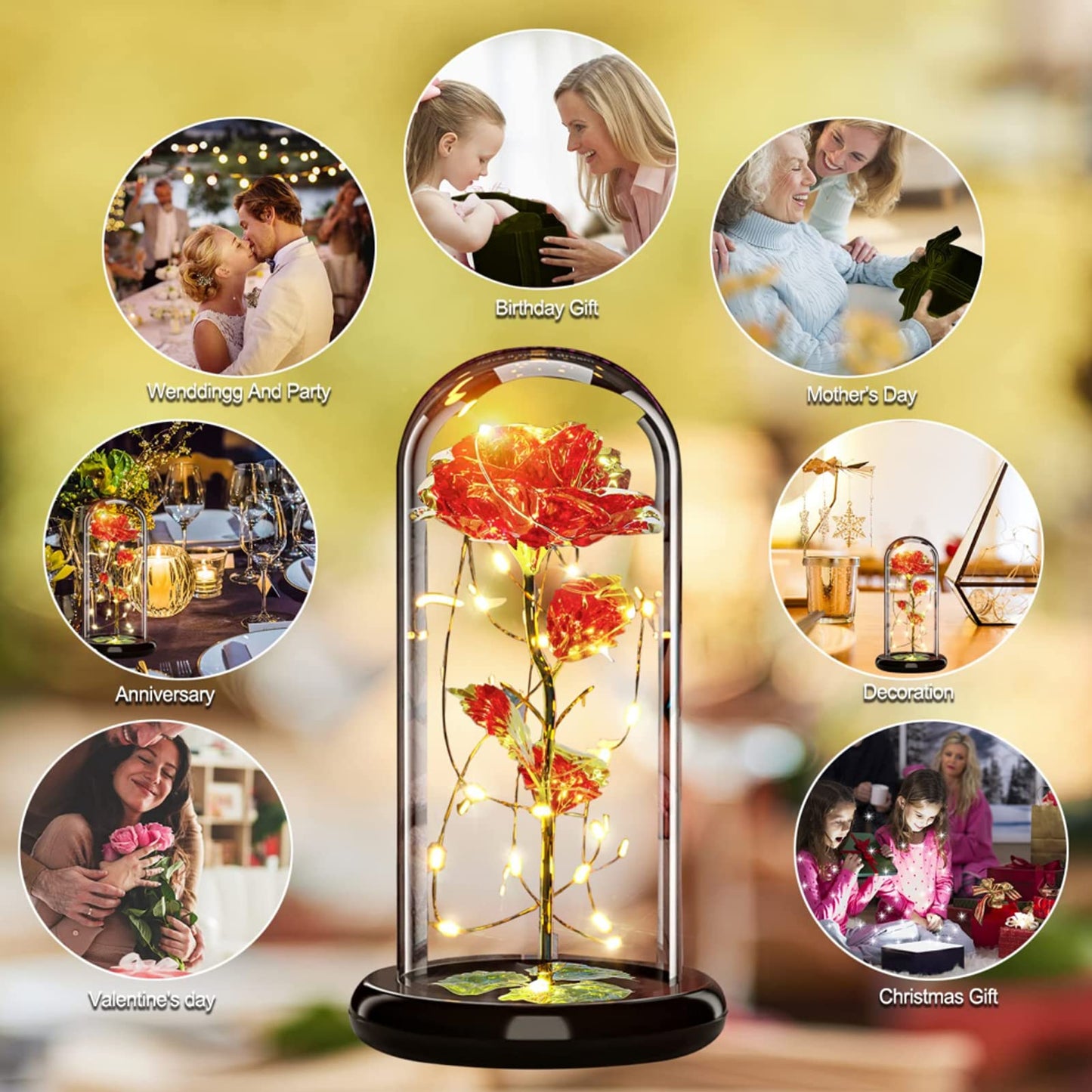 Touloube Galaxy Rose for Her, Light Up Rose Flowers, Artificial Flower Rose Gift for Women Mom Wife Lover Daughter, Rose Flower in Glass Dome Present for Wedding, Birthday, Anniversary