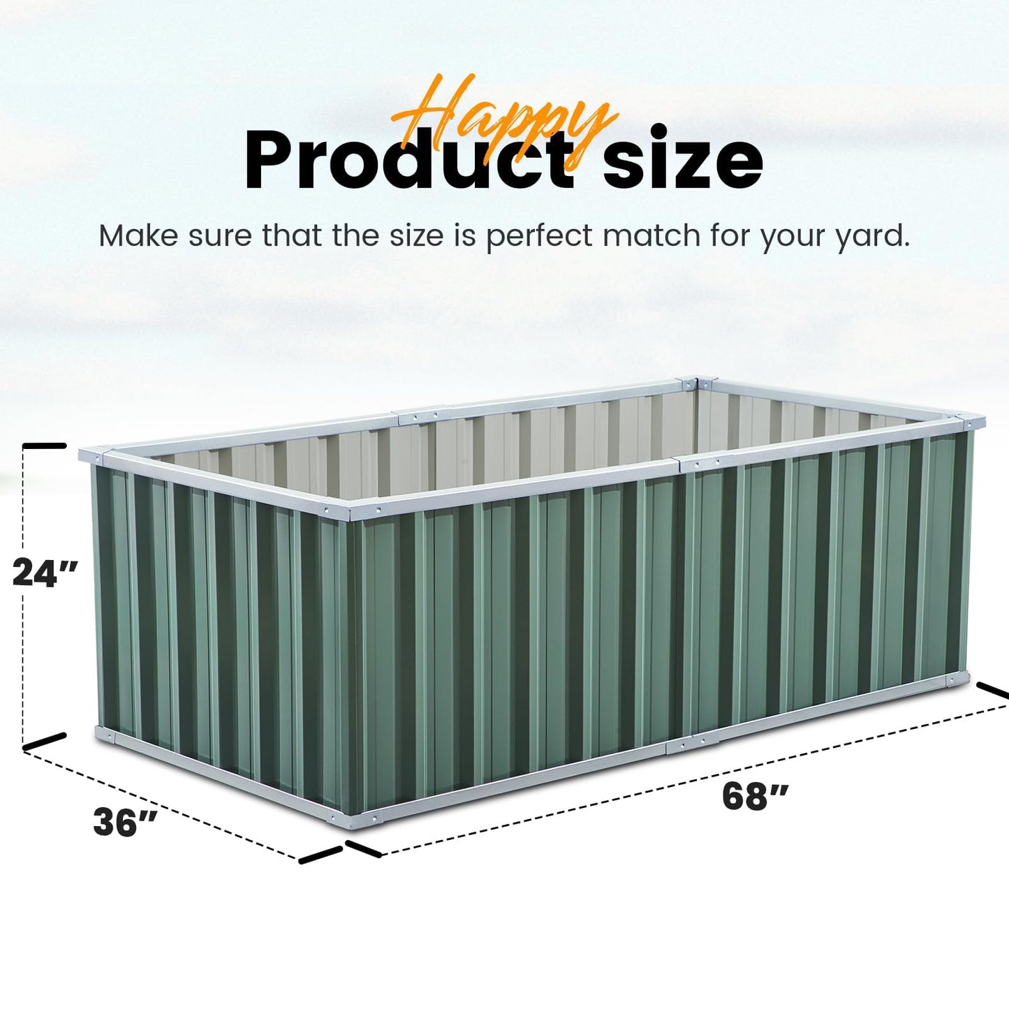 KING BIRD 68" x 36" x 24" Galvanized Raised Garden Bed Outdoor Heightened Steel Metal Planter Box for Deep-Rooted Vegetables, Flowers, Large Raised Bed Kit(Green)