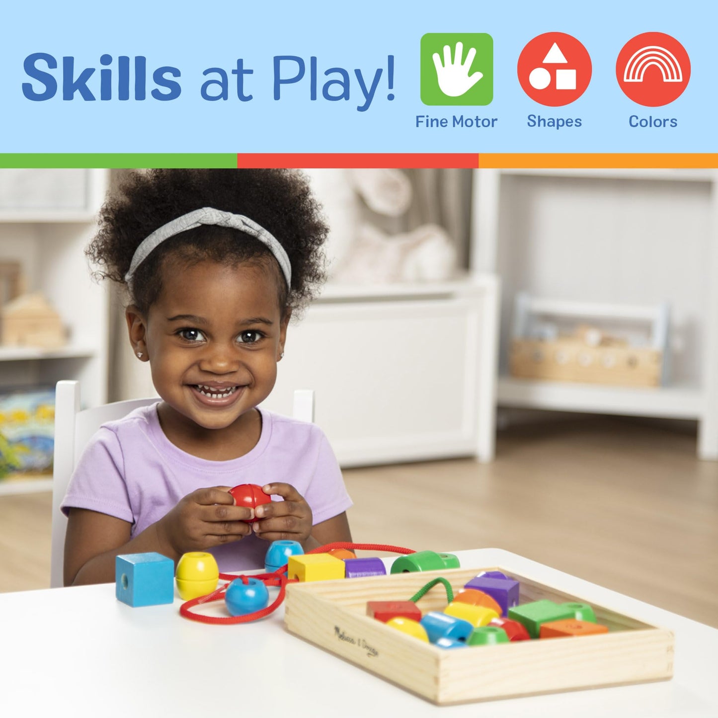 Melissa & Doug Wooden Lacing Beads | Developmental Toy | Wooden Toy | Problem Solving | 3+ | Gift for Boy or Girl
