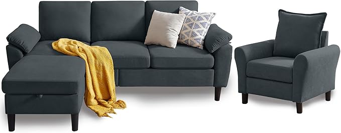 79" Convertible Sectional Sofa Set, Modern Linen Small L Shaped Couch