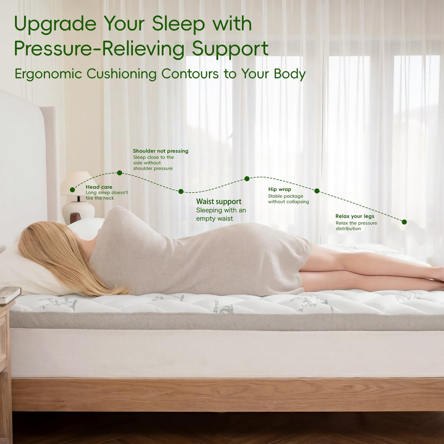 NEWDECO Full Size Mattress Topper Cooling Viscose Made from Bamboo Thick Support Pillow Top Mattress Pad for Back Pain Relief Soft Breathable Mattress Cover with 8-18” Deep Pocket (Gray, Full)