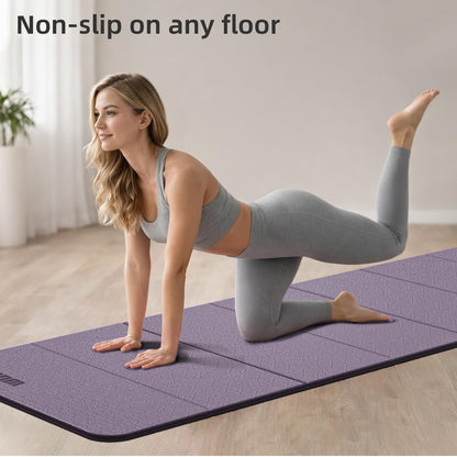 Folding Yoga Mat Extra Thick 0.4 Inch, Foldable Yoga Mat 75 x 26 Inches,TPE Exercise Mat, 7-Panel Non Slip Cushioned Fitness Mat for Yoga, Pilates, Stretching, Home Workout (Purple)