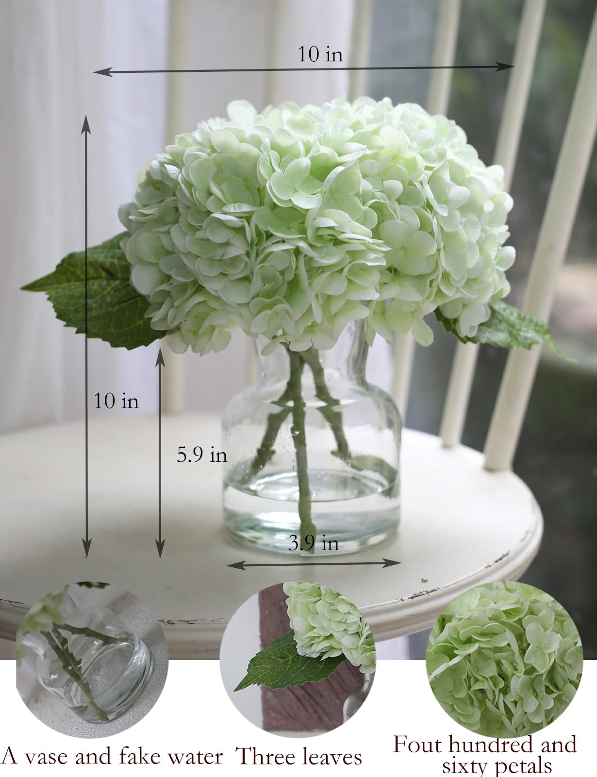 CHASMILE Real Touch Artificial Flowers Hydrangea in Vase for Home Decoration,Artificial Hydrangeas Centerpieces for Tables, Lifelike Fake Hydrangea in Vase for Bathroom, Office and Water Bar