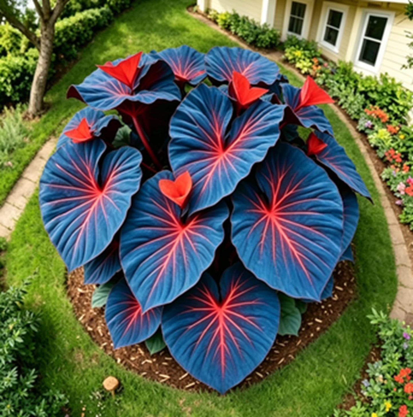 Caladium Seeds, Elephant Ears, Colorful Plants Garden & Indoor Containers, Rare Perennial Plant Seeds, Easy Care, 200 Pcs (Blue)