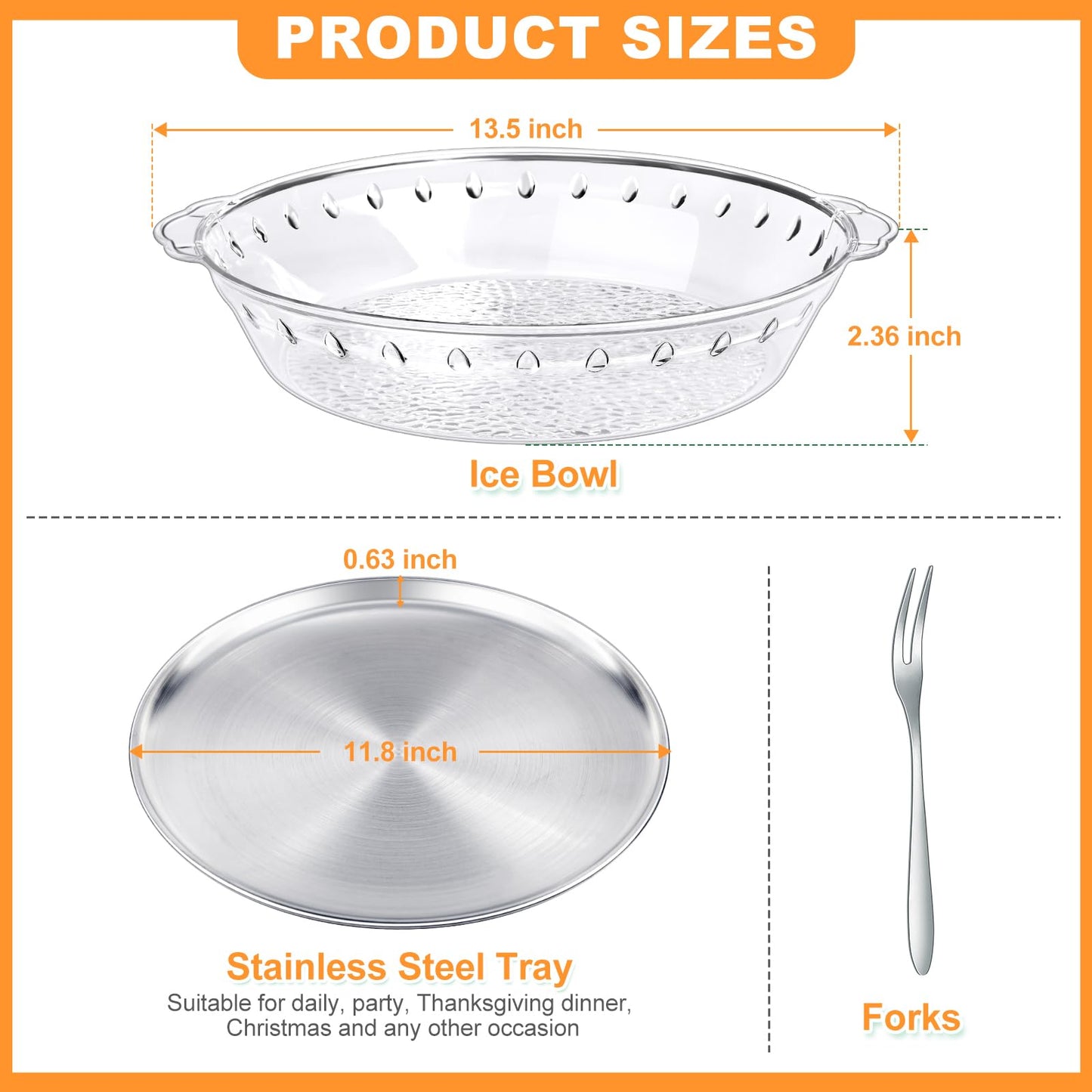 3-Pack 11.8" Chilled Serving Tray for Parties with Ice Underneath & 10 Forks – Cold Platter for Fruit, Veggies, Seafood, Shrimp Cocktail, Appetizers – Buffet, Picnic, Outdoor Party Keep food Cold Dish