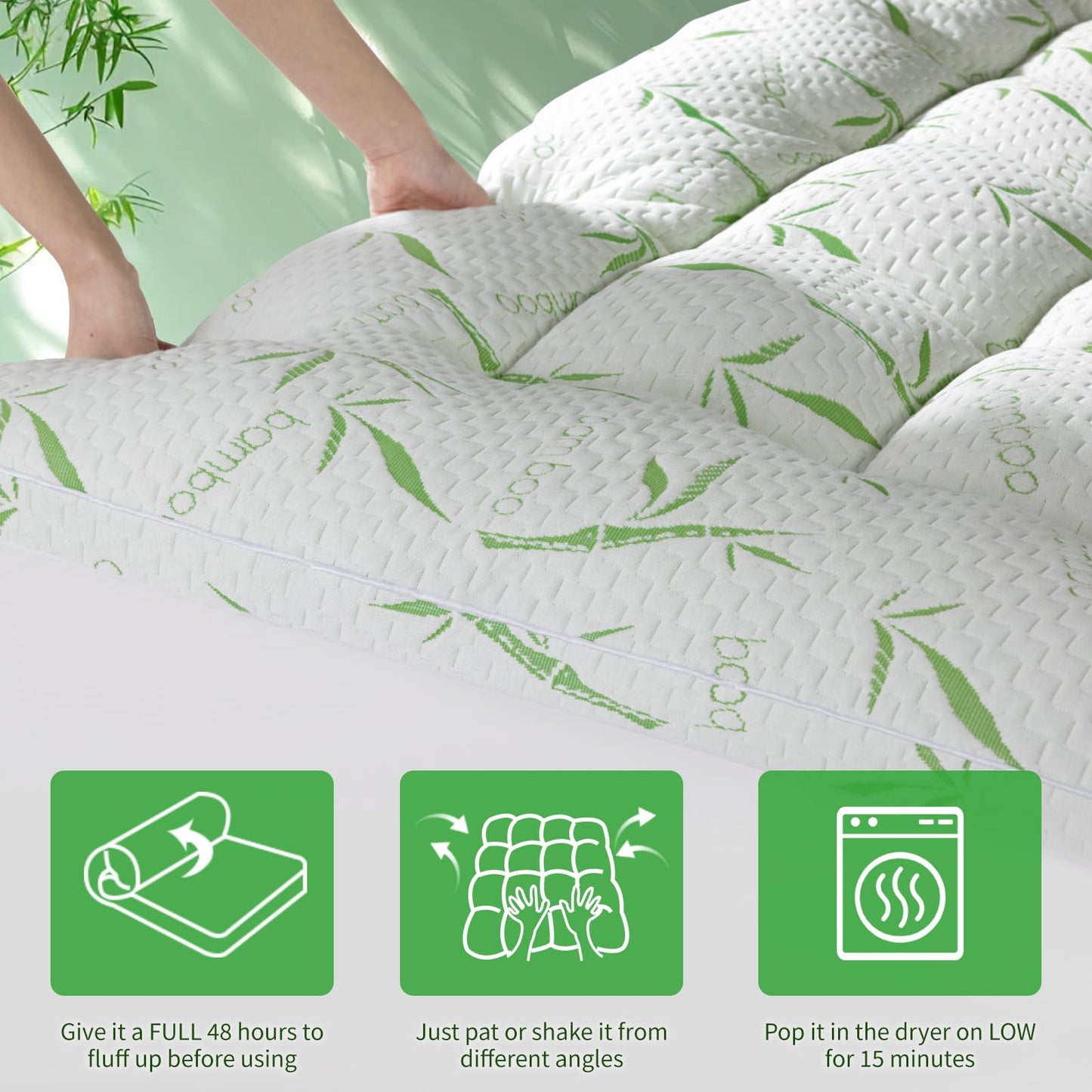 LIANLAM Mattress Topper Full Size - 1500GSM 3D+7D Down Alternative Fill 3 in Pillow Top Mattress Pad, Viscose Made from Bamboo Cover, Extra Firm for Back Pain, 6"-18" Deep Pocket(54"x75")