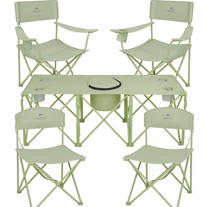 Camping Chair Set of 5,Folding Lawn Chairs with Table for Adults,Heavy Duty Collapsible Chair Include Four Single Chairs and Camping Table with Cooler Bag for Travel Fishing Sport Picnic,Light Green