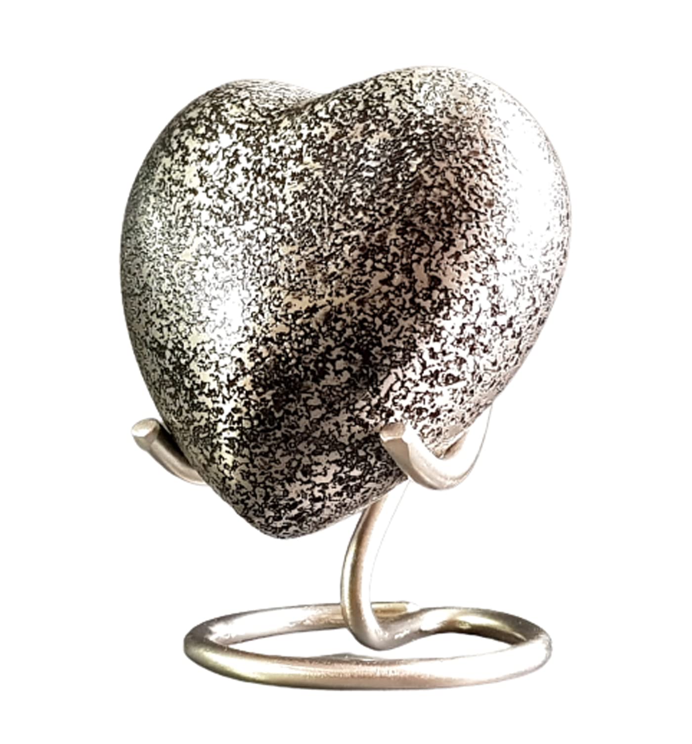 eSplanade Brass Mini Cremation Urn Heart-Shaped Keepsake Memorial Jar Pot Container | Small Urn for Funeral Ashes Burial | Textured Metal Keepsake with Stand | Silver - 2.75" Inches
