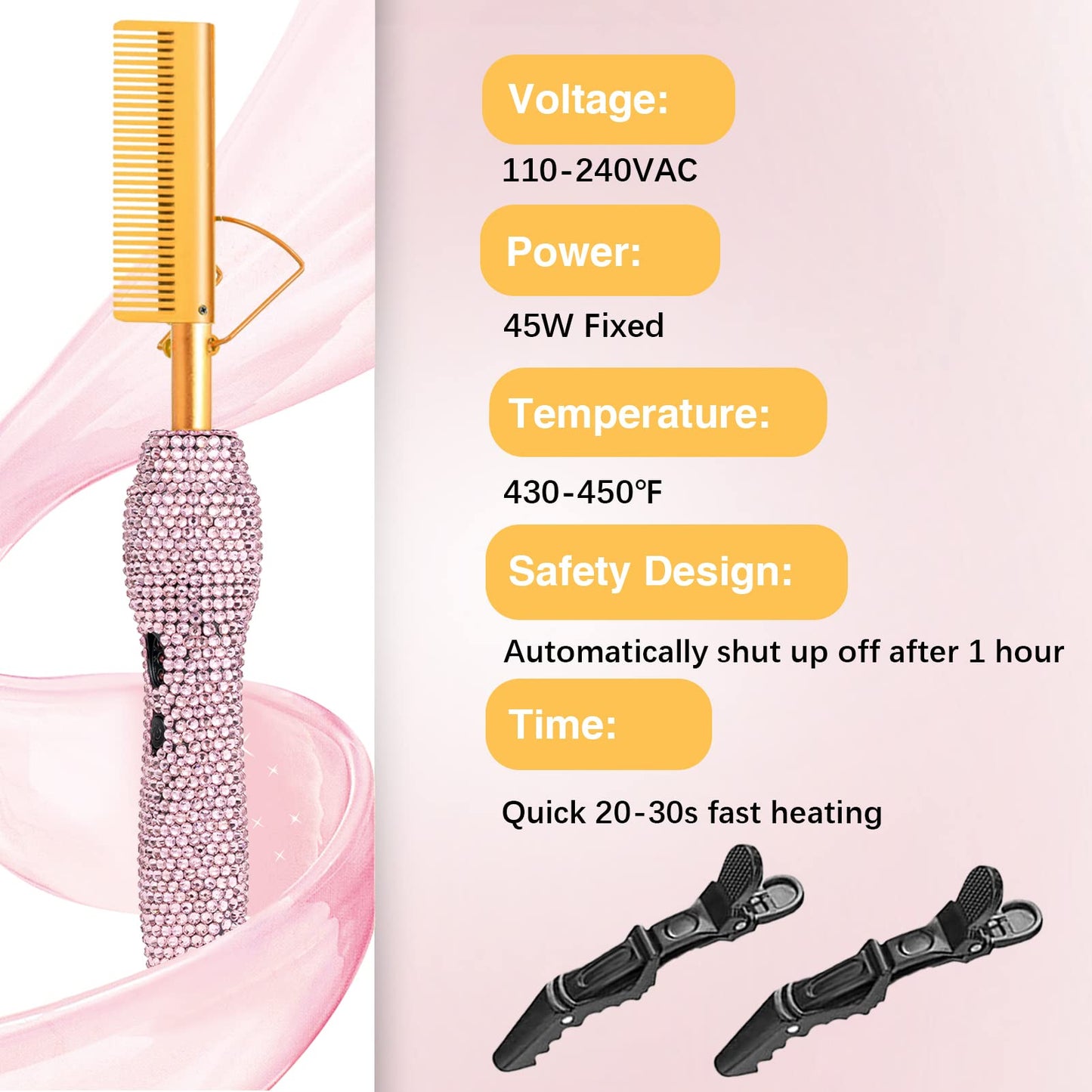 Electric Hot Comb Hair Straightener, Deluxe Electrical Straightening Comb Curling Iron for Natural Black Wigs, Hot Comb Electric for Wigs Pressing Combs with Wig Glue Melting Spray Hair Wax Stick