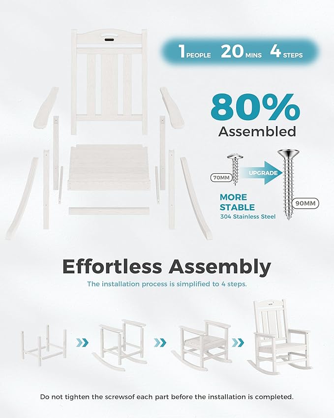 Ciokea Oversized Outdoor Rocking Chair, 380lbs Heavy-Duty Large Patio Rocker, Weather Resistant & Anti-Fade Porch Chair, High Back Cozy Rocking Chair for Outside, Fire Pit, Deck, Garden, White