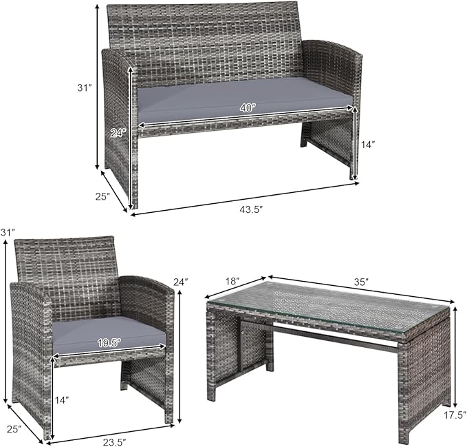 Tangkula 4 Pieces Patio Wicker Conversation Furniture Set, Patiojoy Sofa &