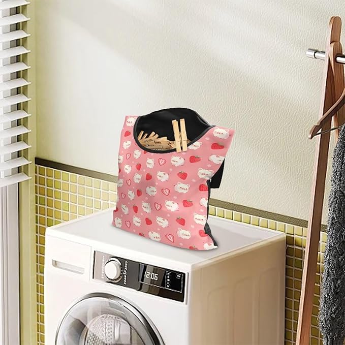 Clothespin Bag for Clothesline Outdoor, Soft & Lightweight Hanging Bag for